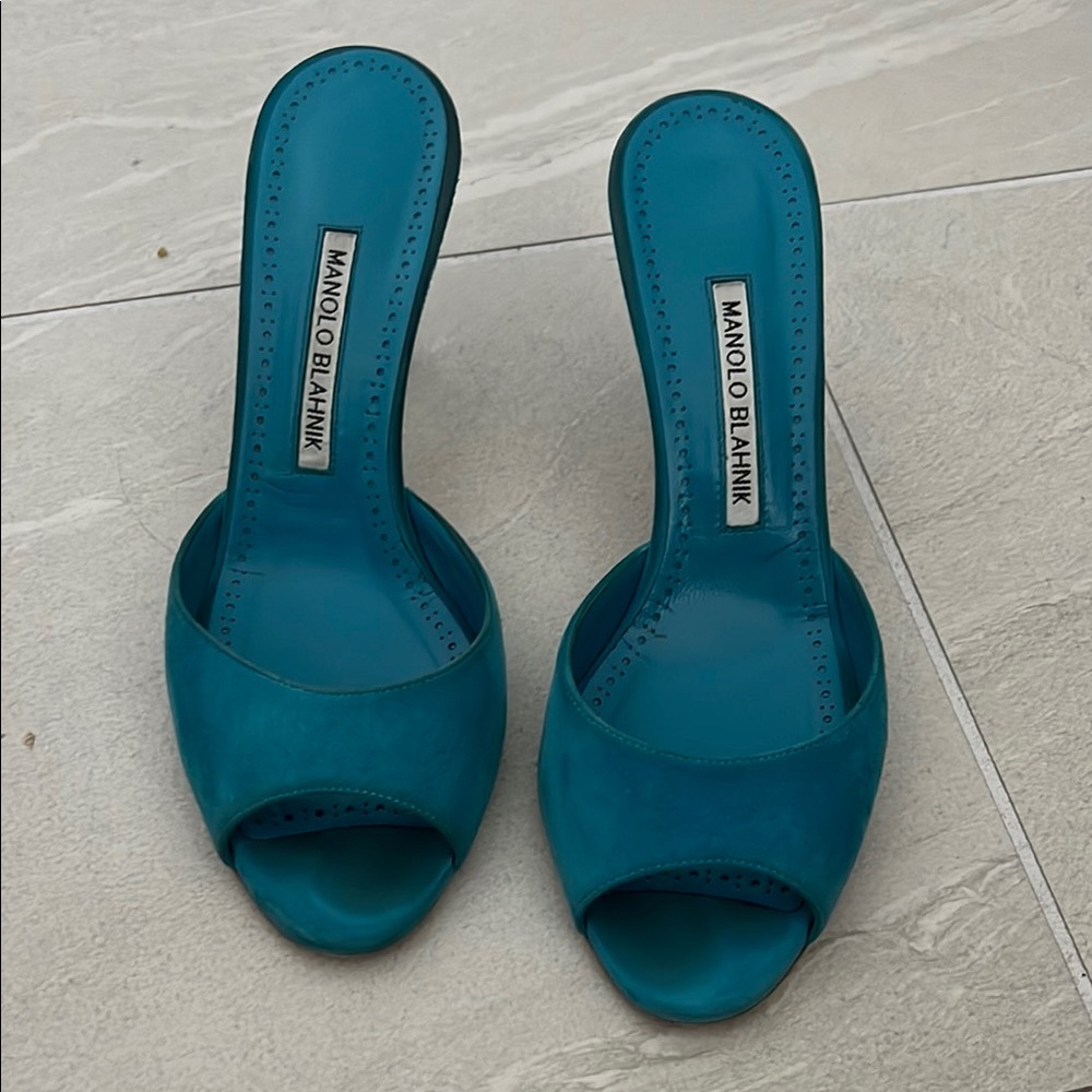 Manolo Blahnik Teal Mules